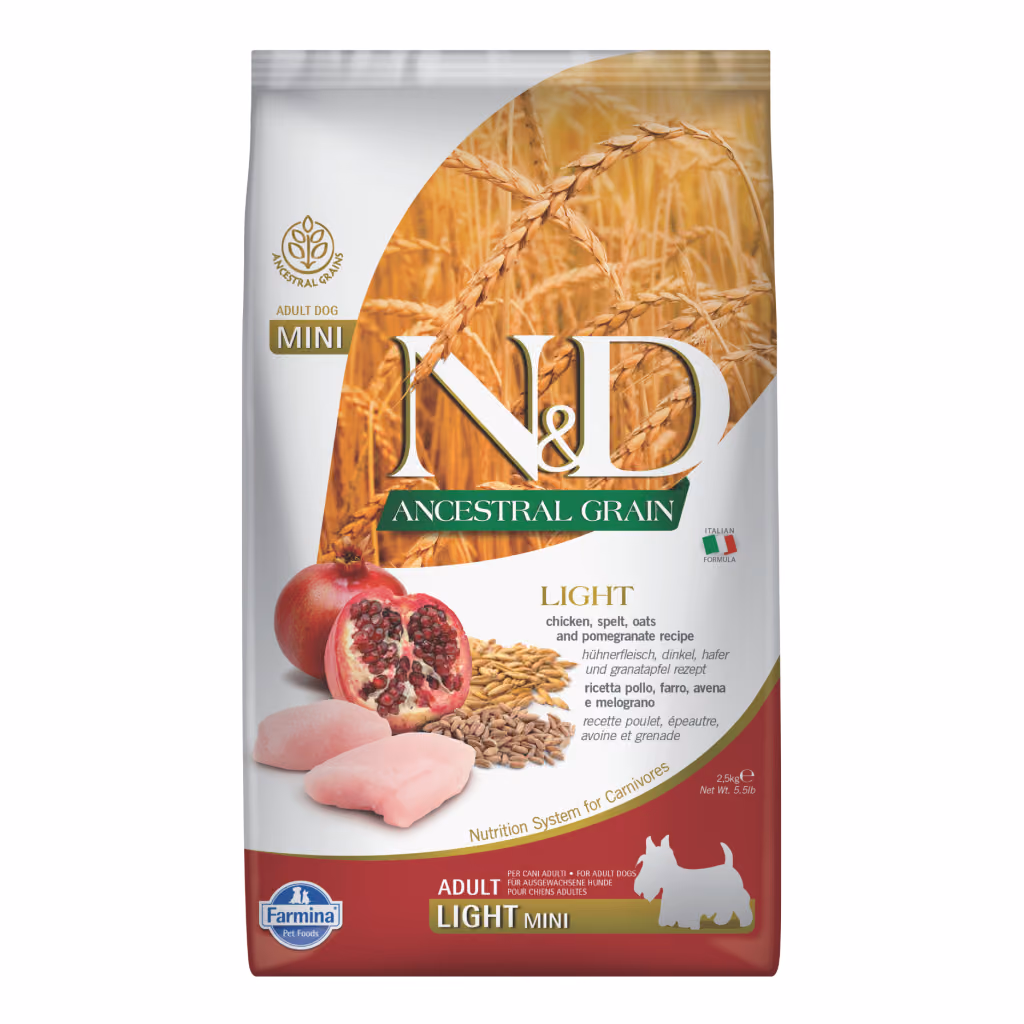 N&D Ancestral Grain Mini Light Tavuklu ve Narlı Ata Tahıllı Küçük Irk Yetişkin Köpek Maması
