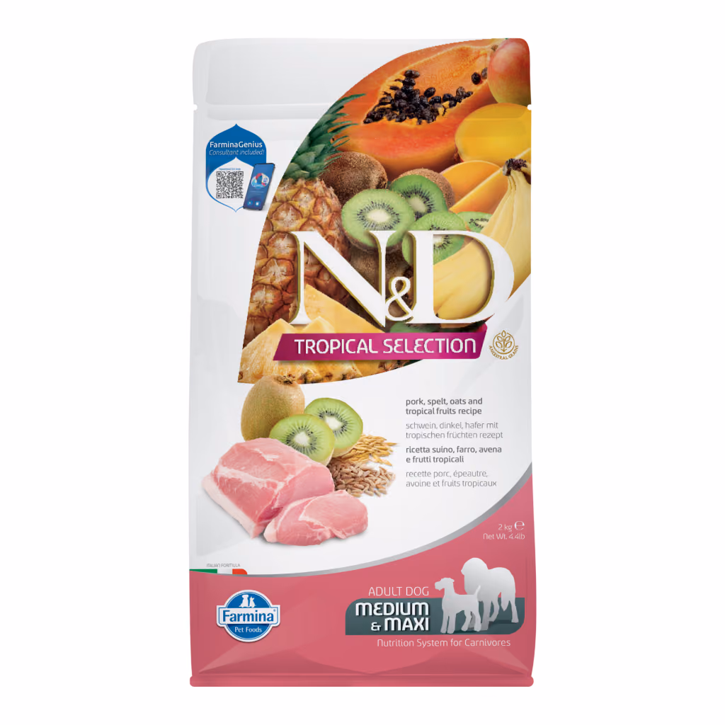 N&D Tropical Selection Medium&Maxi Domuz Etli ve Tropikal Meyveli Orta ve Büyük Irk Yetişkin Köpek Maması
